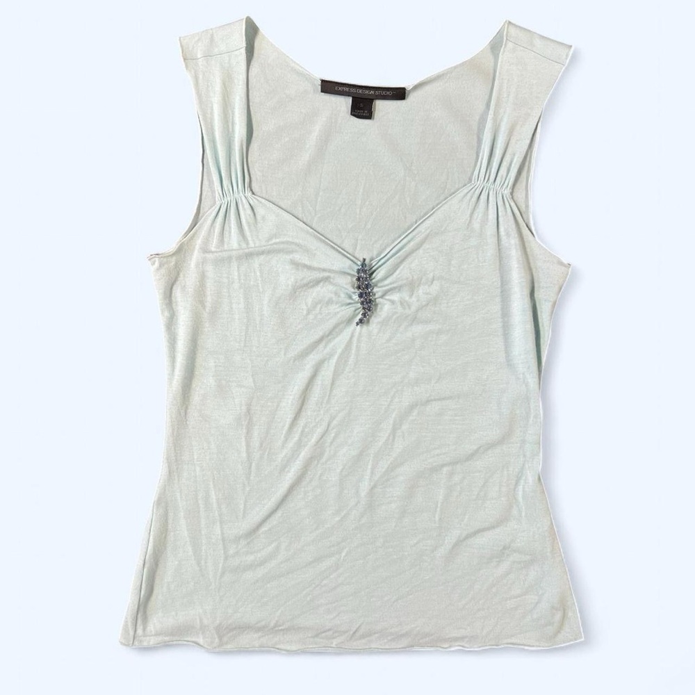 Vtg Y2k Blue Express Tank Top Jeweled Accent Small Fairy Glam 2000s Sleeveless